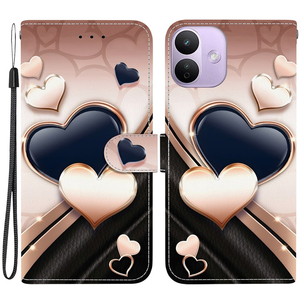 For Xiaomi Redmi Note 17 4G (Global) / Note 17 5G (Global) / Note 17 (India / China) 5G  Leather Case Stand Wallet Pattern Printing Phone Cover with Wrist Strap