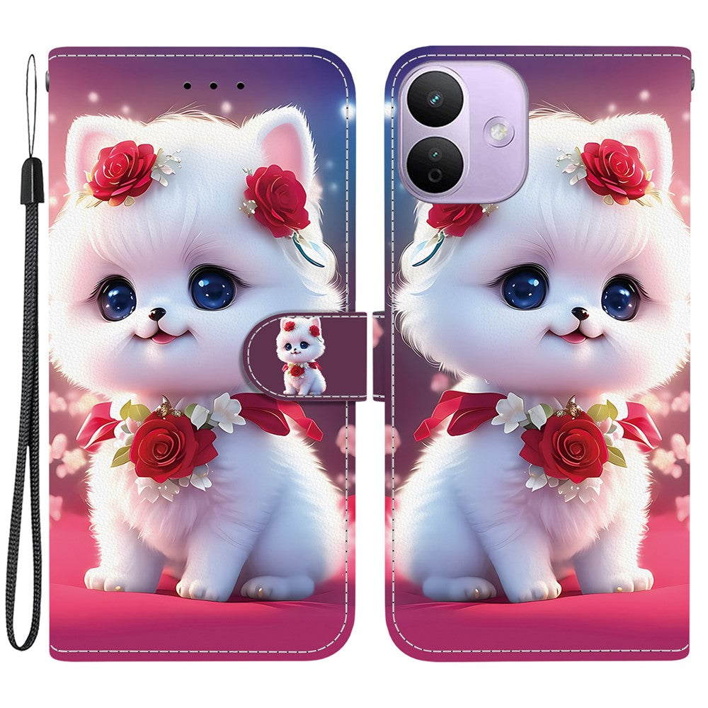 For Xiaomi Redmi Note 17 4G (Global) / Note 17 5G (Global) / Note 17 (India / China) 5G  Leather Case Stand Wallet Pattern Printing Phone Cover with Wrist Strap