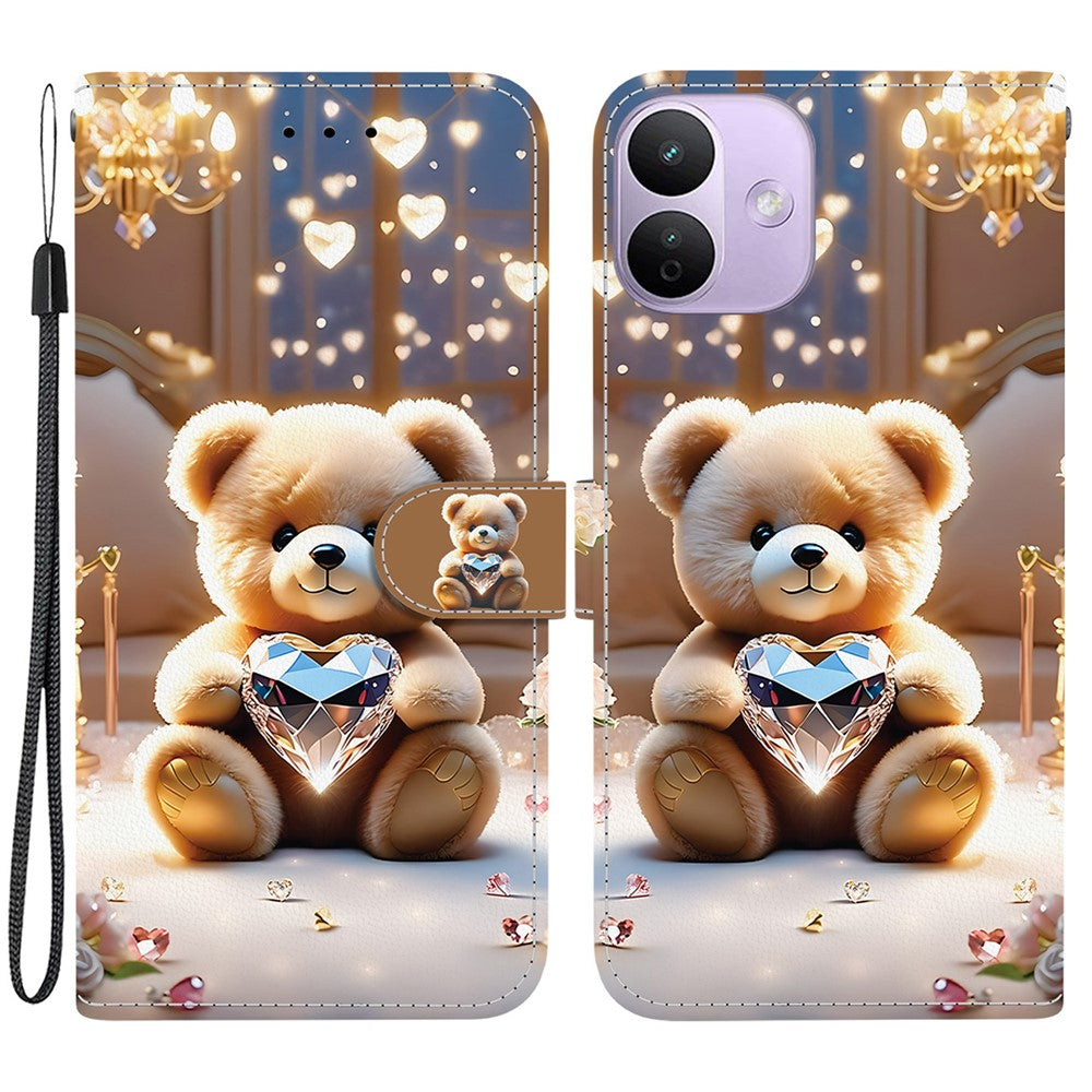 For Xiaomi Redmi Note 17 4G (Global) / Note 17 5G (Global) / Note 17 (India / China) 5G  Leather Case Stand Wallet Pattern Printing Phone Cover with Wrist Strap