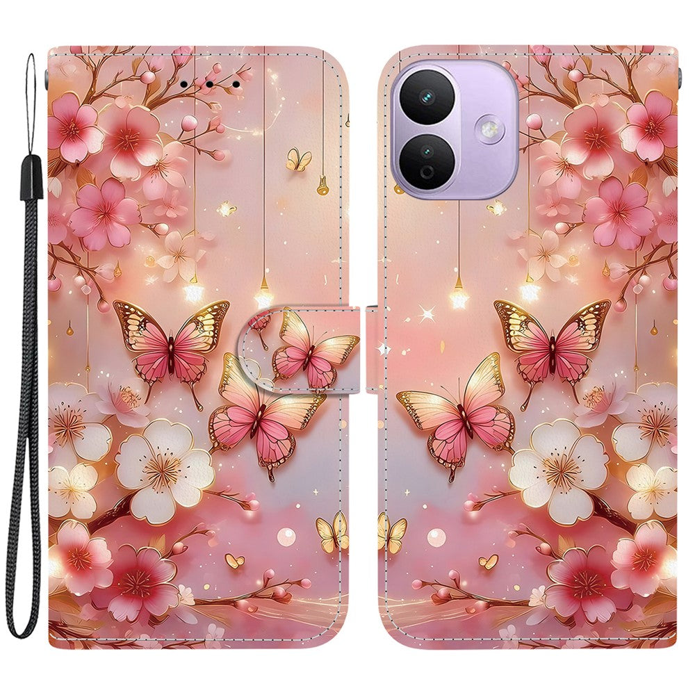 For Xiaomi Redmi Note 17 4G (Global) / Note 17 5G (Global) / Note 17 (India / China) 5G  Leather Case Stand Wallet Pattern Printing Phone Cover with Wrist Strap