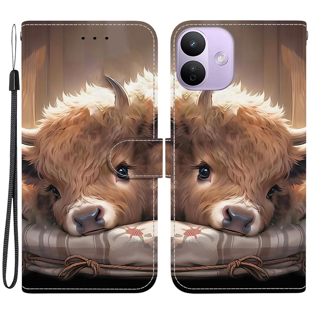 For Xiaomi Redmi Note 17 4G (Global) / Note 17 5G (Global) / Note 17 (India / China) 5G  Leather Case Stand Wallet Pattern Printing Phone Cover with Wrist Strap