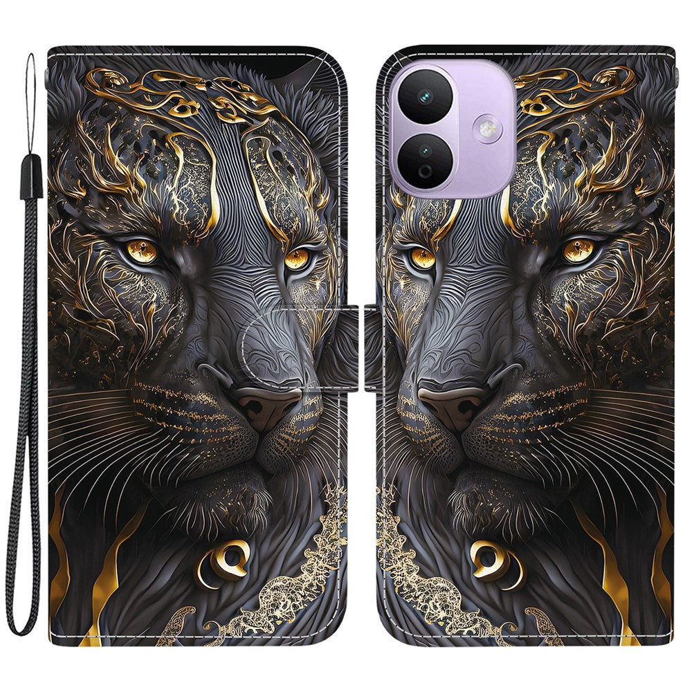 For Xiaomi Redmi Note 17 4G (Global) / Note 17 5G (Global) / Note 17 (India / China) 5G  Leather Case Stand Wallet Pattern Printing Phone Cover with Wrist Strap