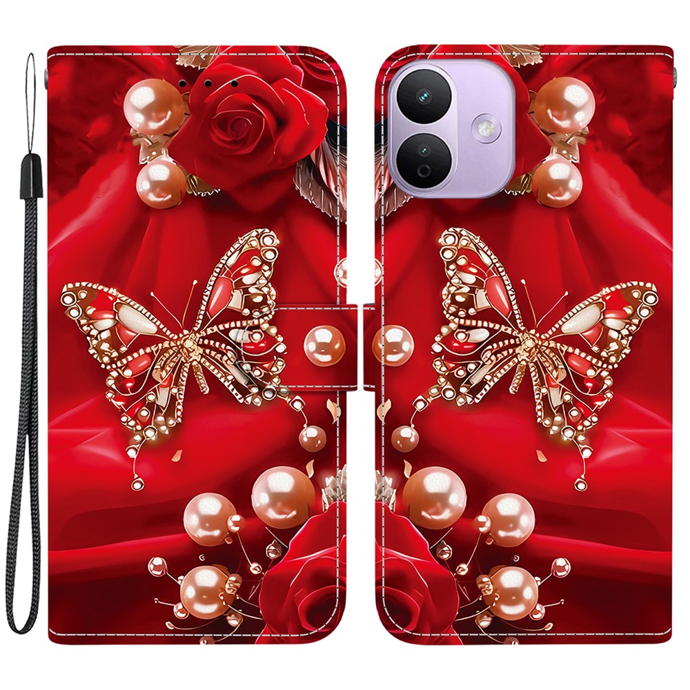 For Xiaomi Redmi Note 17 4G (Global) / Note 17 5G (Global) / Note 17 (India / China) 5G  Leather Case Stand Wallet Pattern Printing Phone Cover with Wrist Strap