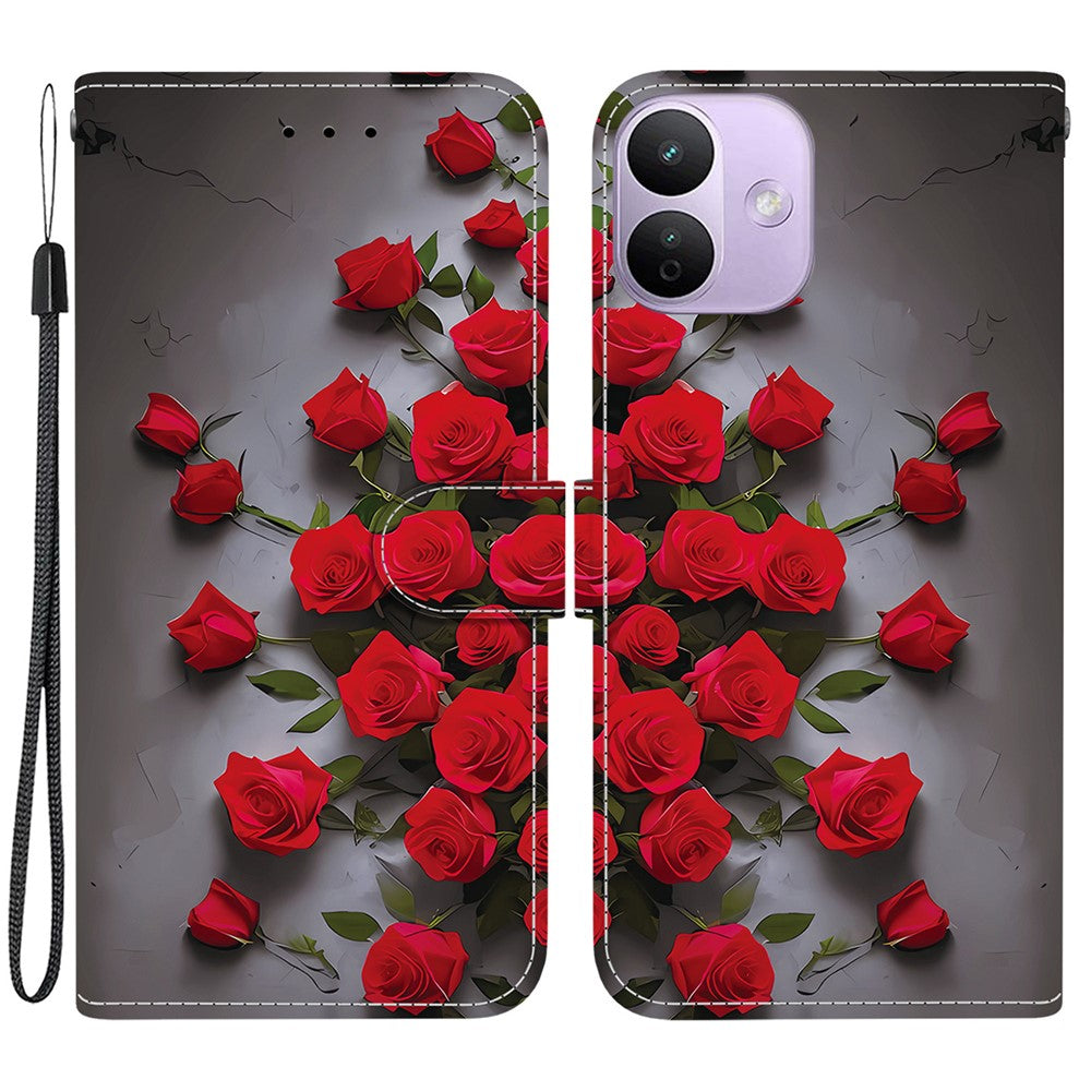 For Xiaomi Redmi Note 17 4G (Global) / Note 17 5G (Global) / Note 17 (India / China) 5G  Leather Case Stand Wallet Pattern Printing Phone Cover with Wrist Strap