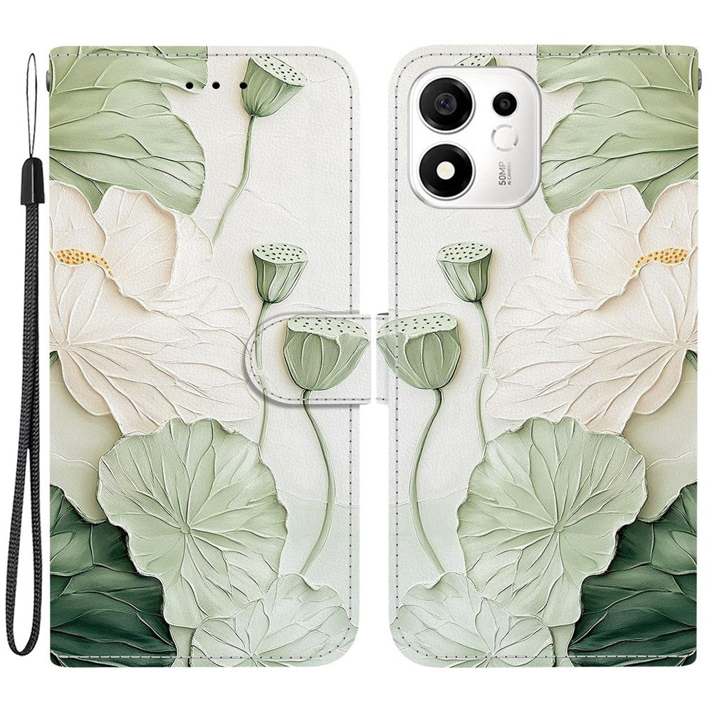For Honor 600 Smart 5G  /  X7e Plus 5G Wallet Case Pattern Printing Leather Stand Phone Cover with Strap