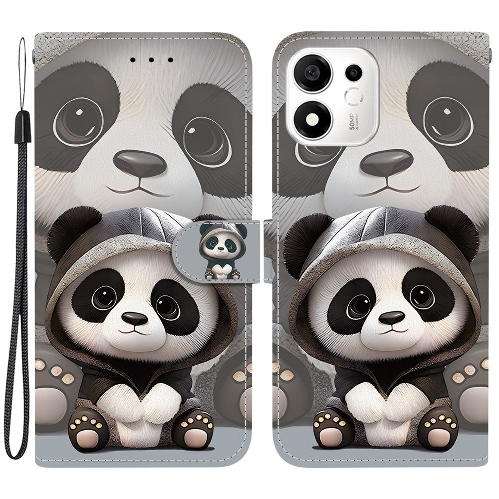 For Honor 600 Smart 5G  /  X7e Plus 5G Wallet Case Pattern Printing Leather Stand Phone Cover with Strap