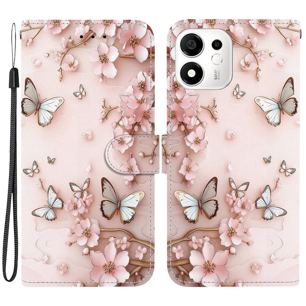 For Honor 600 Smart 5G  /  X7e Plus 5G Wallet Case Pattern Printing Leather Stand Phone Cover with Strap