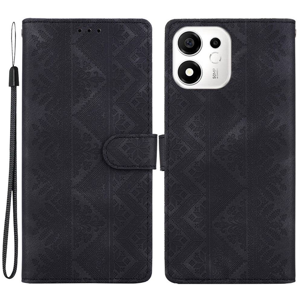 For Honor 600 Smart 5G  /  X7e Plus 5G Wallet Case Imprinted Ethnic Pattern Leather Phone Cover with Wrist Strap