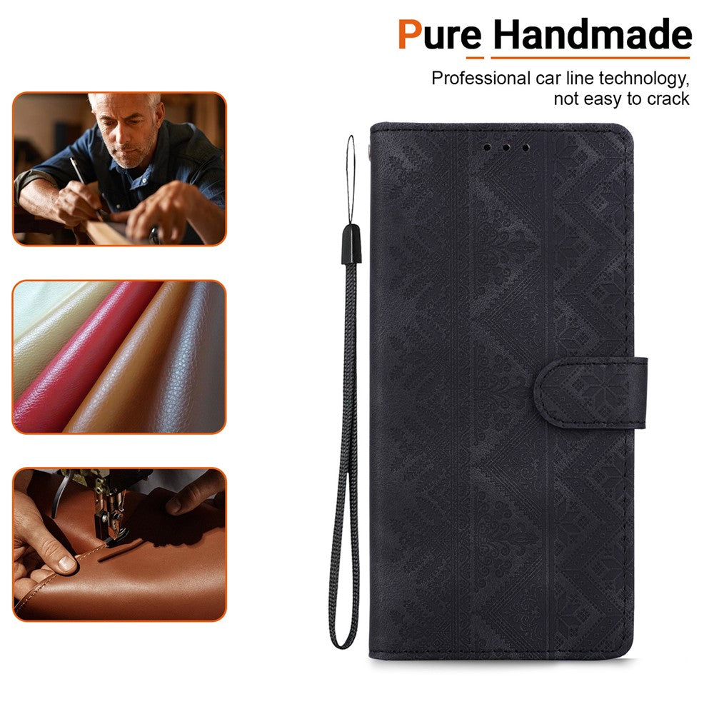 For Honor 600 Smart 5G  /  X7e Plus 5G Wallet Case Imprinted Ethnic Pattern Leather Phone Cover with Wrist Strap