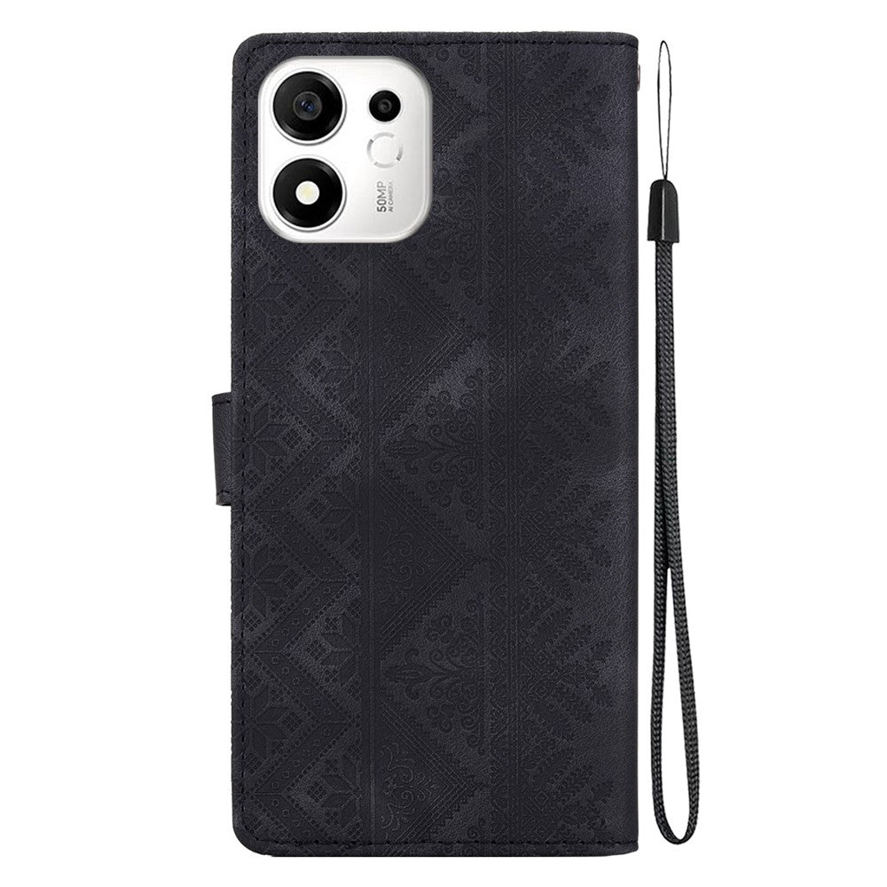 For Honor 600 Smart 5G  /  X7e Plus 5G Wallet Case Imprinted Ethnic Pattern Leather Phone Cover with Wrist Strap