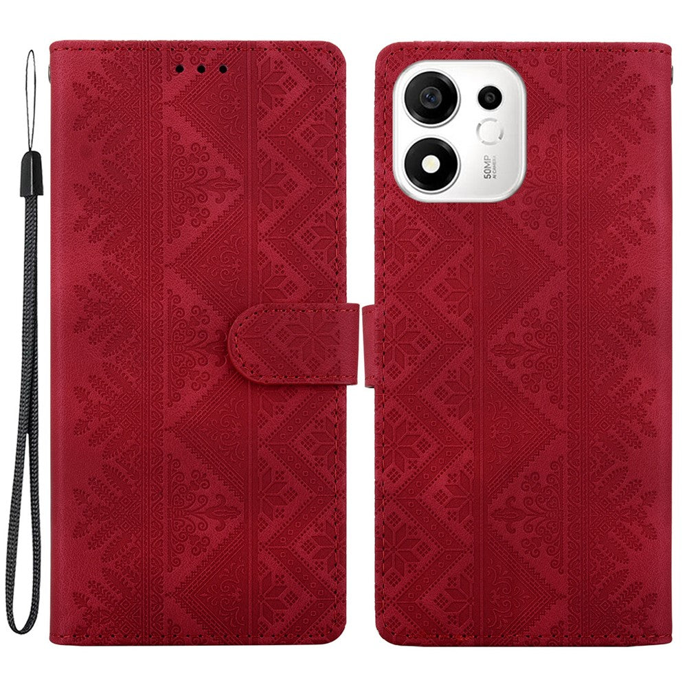For Honor 600 Smart 5G  /  X7e Plus 5G Wallet Case Imprinted Ethnic Pattern Leather Phone Cover with Wrist Strap