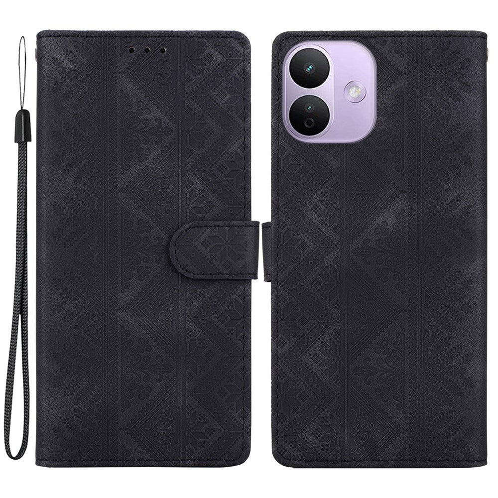 For Xiaomi Redmi Note 17 4G (Global) / Note 17 5G (Global) / Note 17 (India / China) 5G  Wallet Case Imprinted Ethnic Pattern Leather Phone Cover with Wrist Strap