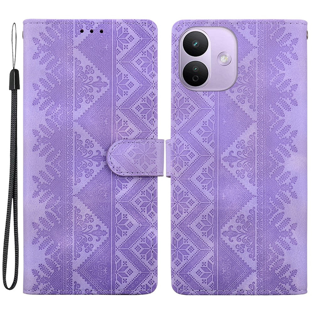 For Xiaomi Redmi Note 17 4G (Global) / Note 17 5G (Global) / Note 17 (India / China) 5G  Wallet Case Imprinted Ethnic Pattern Leather Phone Cover with Wrist Strap
