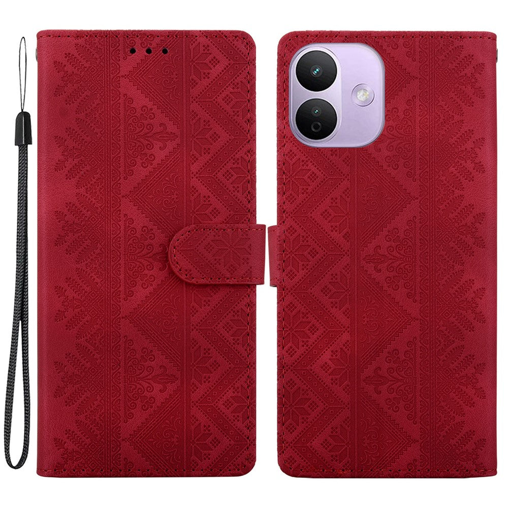 For Xiaomi Redmi Note 17 4G (Global) / Note 17 5G (Global) / Note 17 (India / China) 5G  Wallet Case Imprinted Ethnic Pattern Leather Phone Cover with Wrist Strap