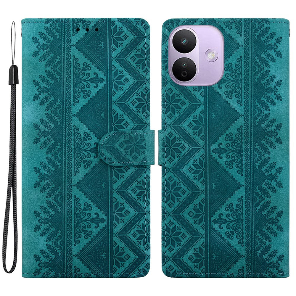 For Xiaomi Redmi Note 17 4G (Global) / Note 17 5G (Global) / Note 17 (India / China) 5G  Wallet Case Imprinted Ethnic Pattern Leather Phone Cover with Wrist Strap