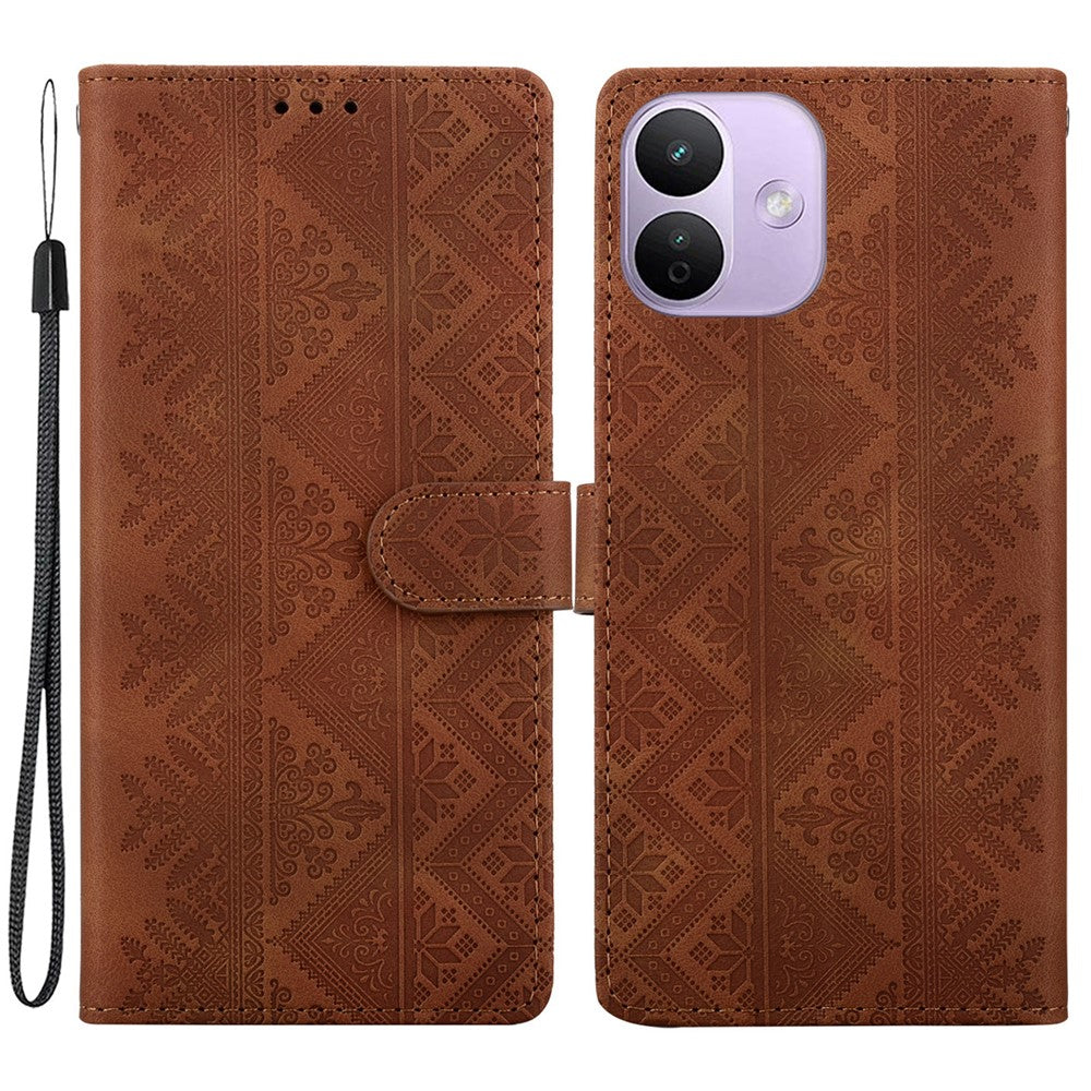 For Xiaomi Redmi Note 17 4G (Global) / Note 17 5G (Global) / Note 17 (India / China) 5G  Wallet Case Imprinted Ethnic Pattern Leather Phone Cover with Wrist Strap