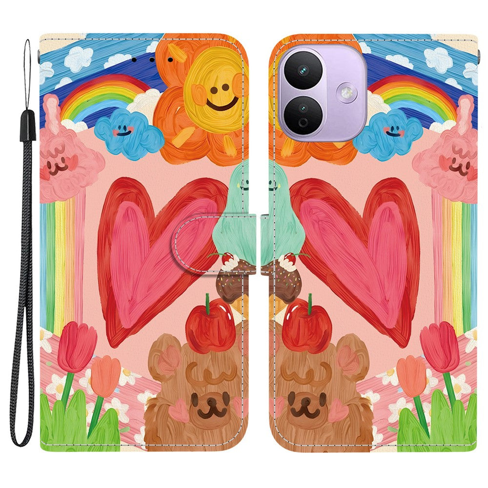 For Xiaomi Redmi Note 17 4G (Global) / Note 17 5G (Global) / Note 17 (India / China) 5G  Case Pattern Printing PU Leather Wallet Flip Stand Phone Cover with Wrist Strap