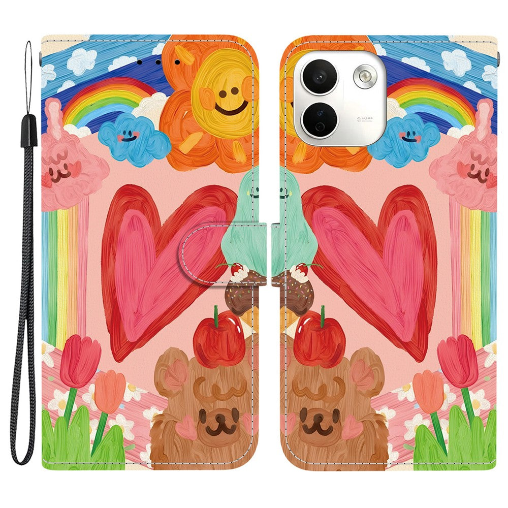 For Xiaomi Redmi Note 17 Pro Max 5G Case Pattern Printing PU Leather Wallet Flip Stand Phone Cover with Wrist Strap