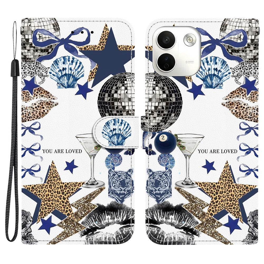 For Xiaomi Redmi Note 17 Pro Max 5G Case Pattern Printing PU Leather Wallet Flip Stand Phone Cover with Wrist Strap