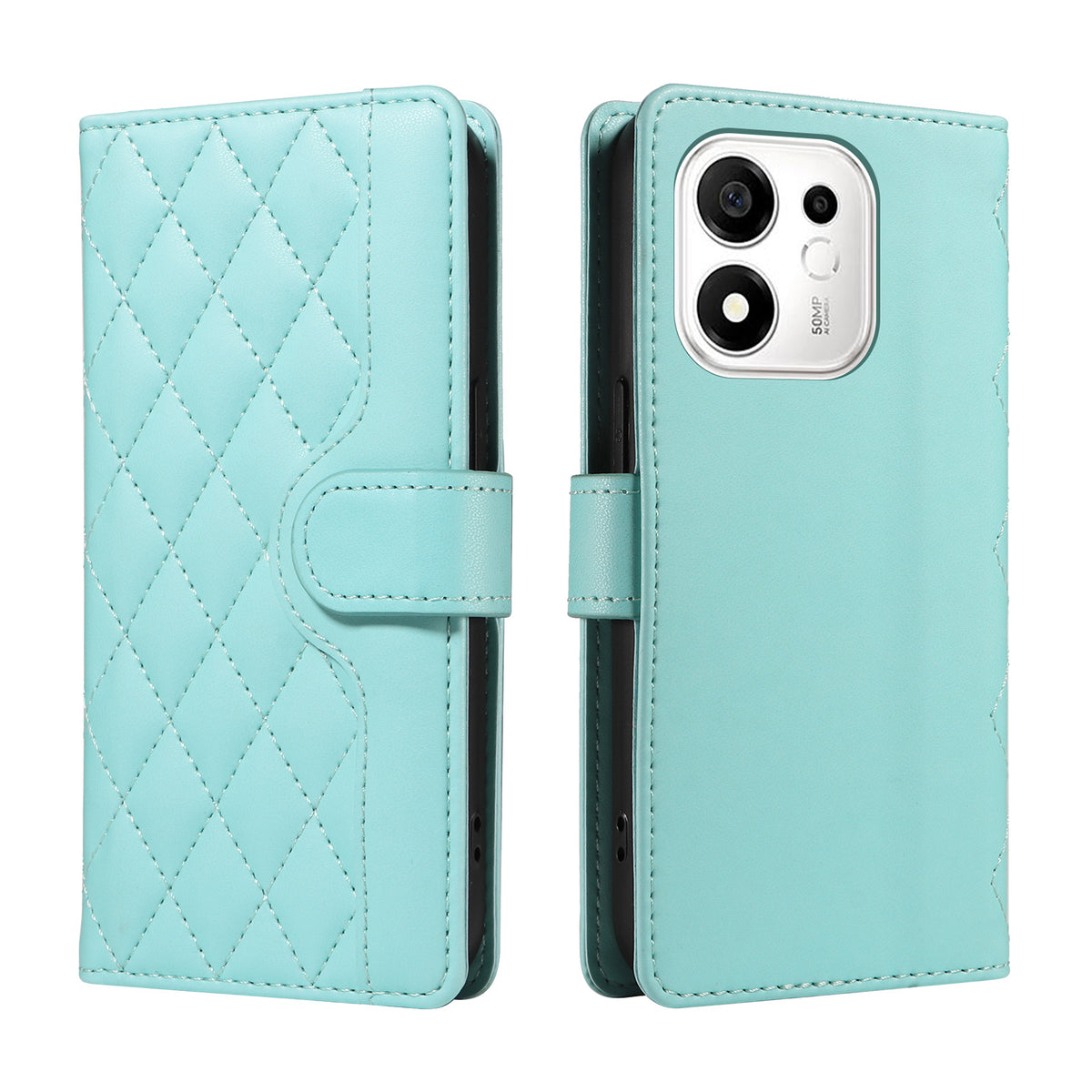 For Honor 600 Smart 5G / Honor X7e Plus 5G Wallet Case Rhombus Leather Phone Cover with Strap