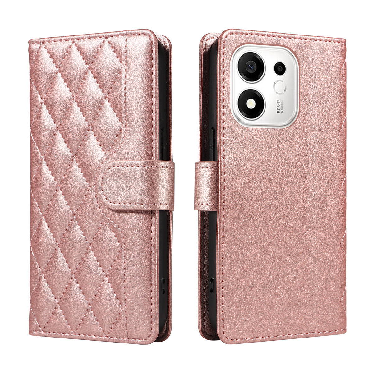 For Honor 600 Smart 5G / Honor X7e Plus 5G Wallet Case Rhombus Leather Phone Cover with Strap