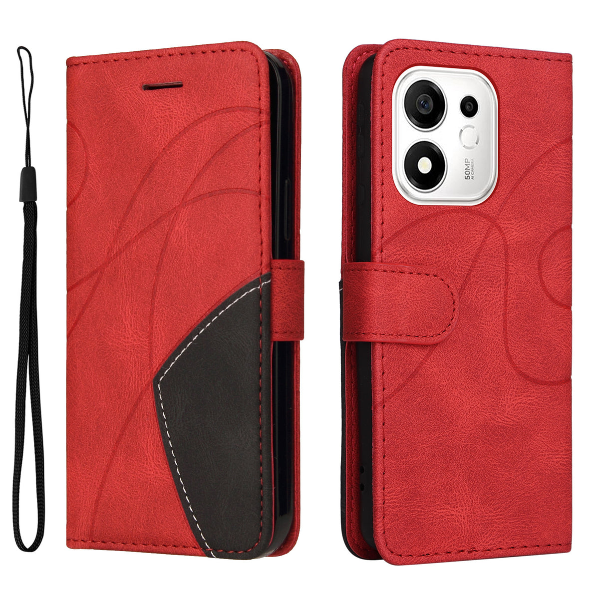 For Honor X7e Plus 5G / Honor 600 Smart 5G Leather Phone Case Stand Wallet with Bi-colour Splicing Design