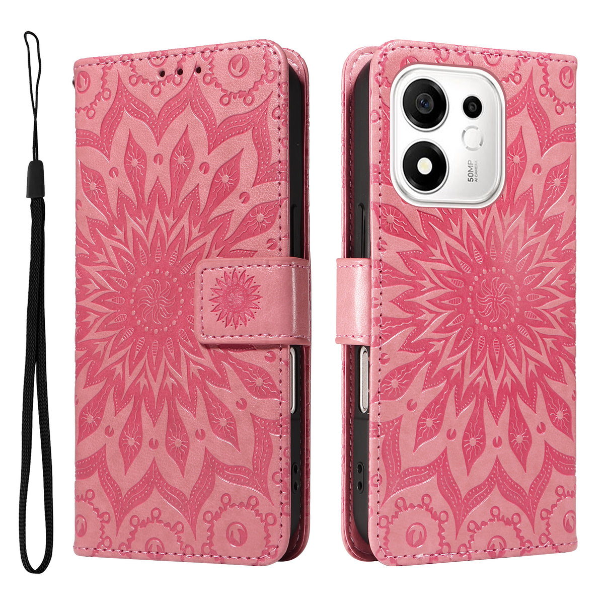 For Honor 600 Smart 5G / Honor X7e Plus 5G Leather Wallet Case Sunflower Imprinted Phone Cover