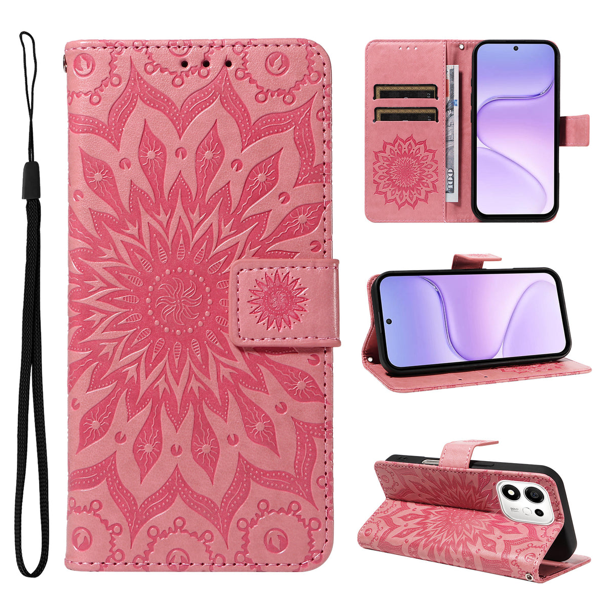For Honor 600 Smart 5G / Honor X7e Plus 5G Leather Wallet Case Sunflower Imprinted Phone Cover