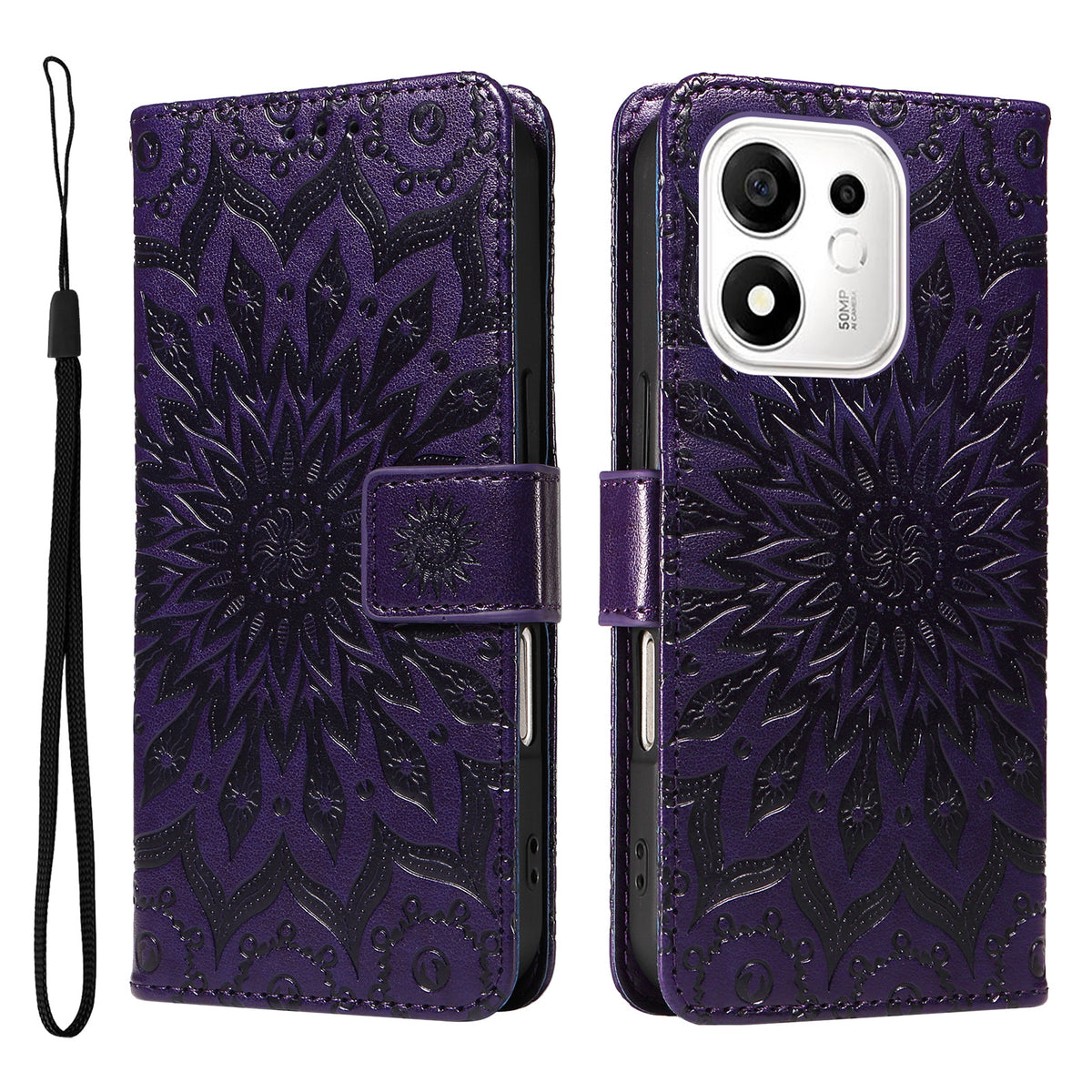For Honor 600 Smart 5G / Honor X7e Plus 5G Leather Wallet Case Sunflower Imprinted Phone Cover