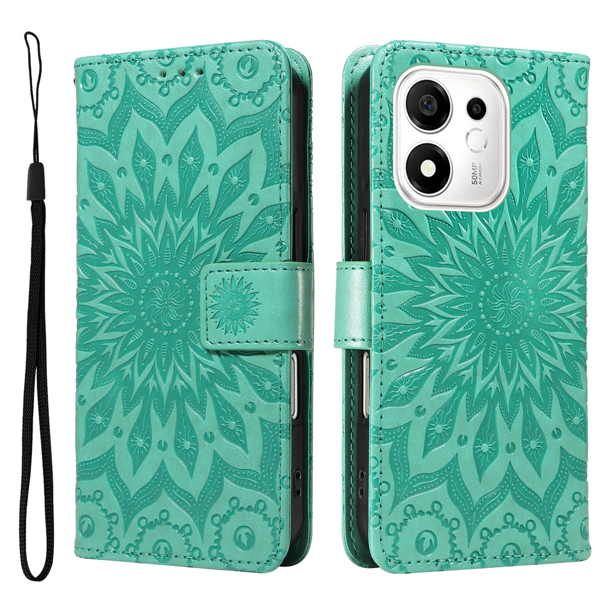 For Honor 600 Smart 5G / Honor X7e Plus 5G Leather Wallet Case Sunflower Imprinted Phone Cover