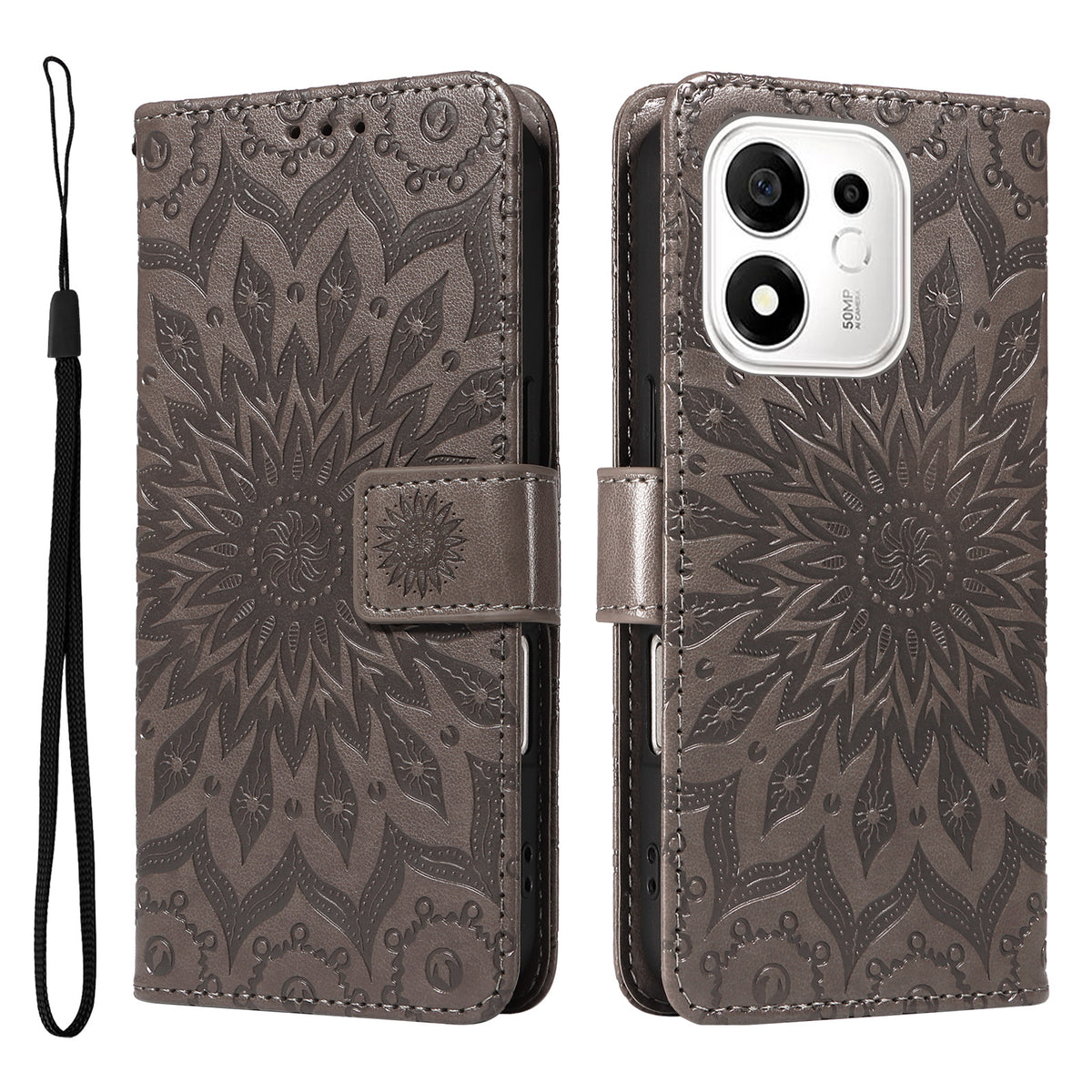 For Honor 600 Smart 5G / Honor X7e Plus 5G Leather Wallet Case Sunflower Imprinted Phone Cover