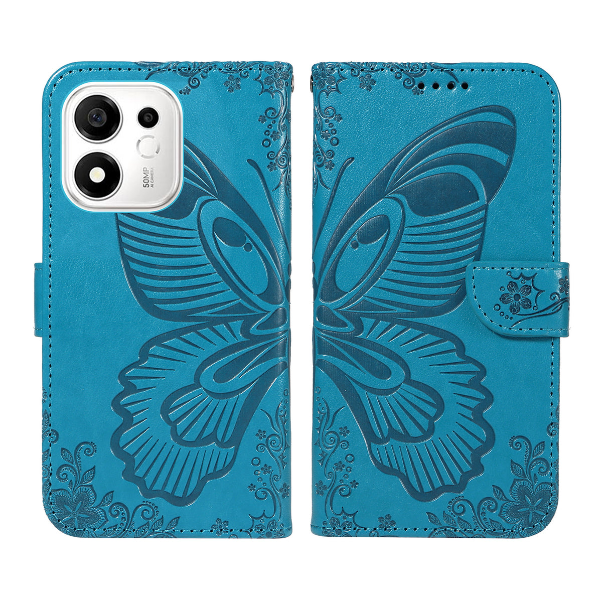 Til Honor X7e Plus 5G / Honor 600 Smart 5G Etui Sommerfuglemønster PU-læder Folio Flip Telefoncover