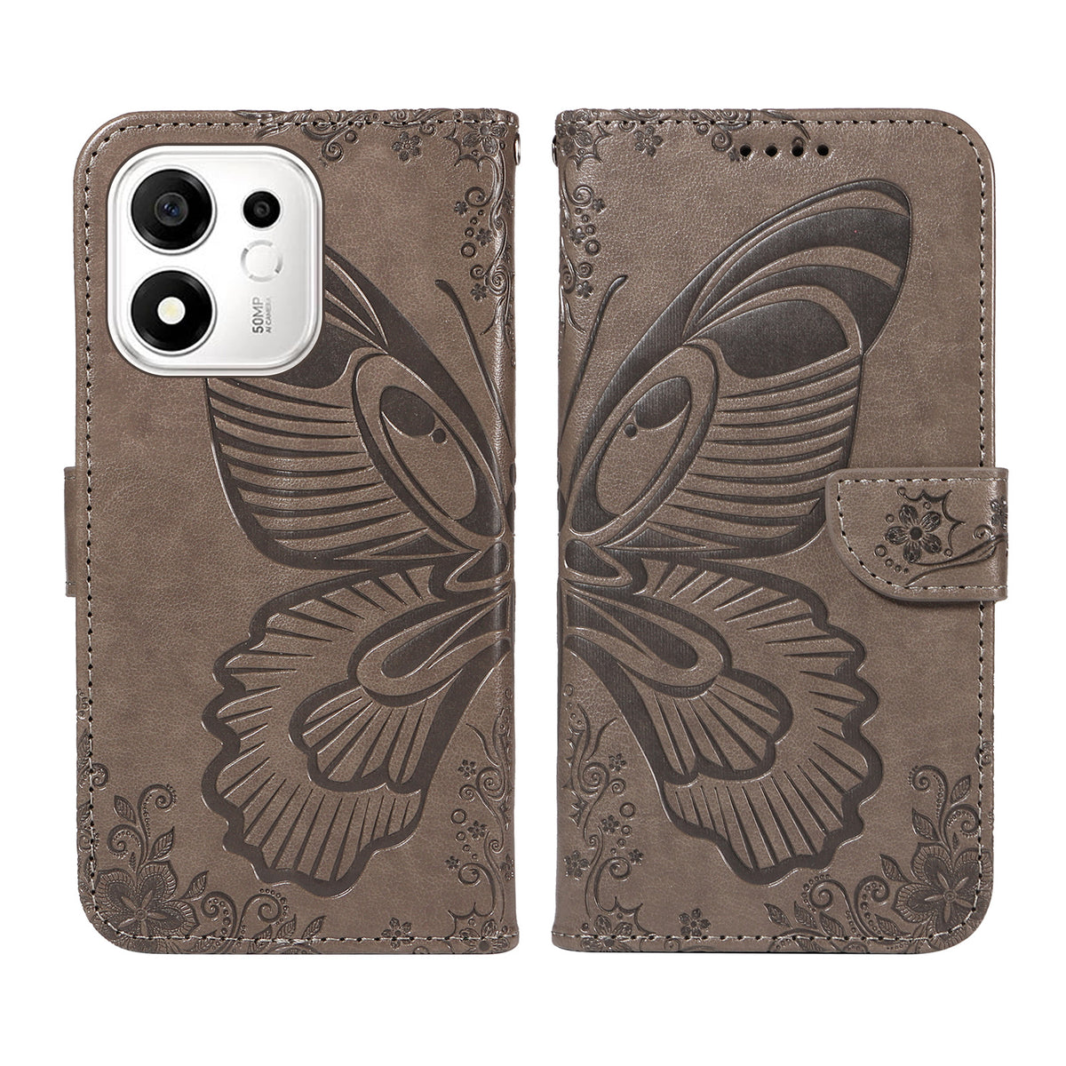 Til Honor X7e Plus 5G / Honor 600 Smart 5G Etui Sommerfuglemønster PU-læder Folio Flip Telefoncover