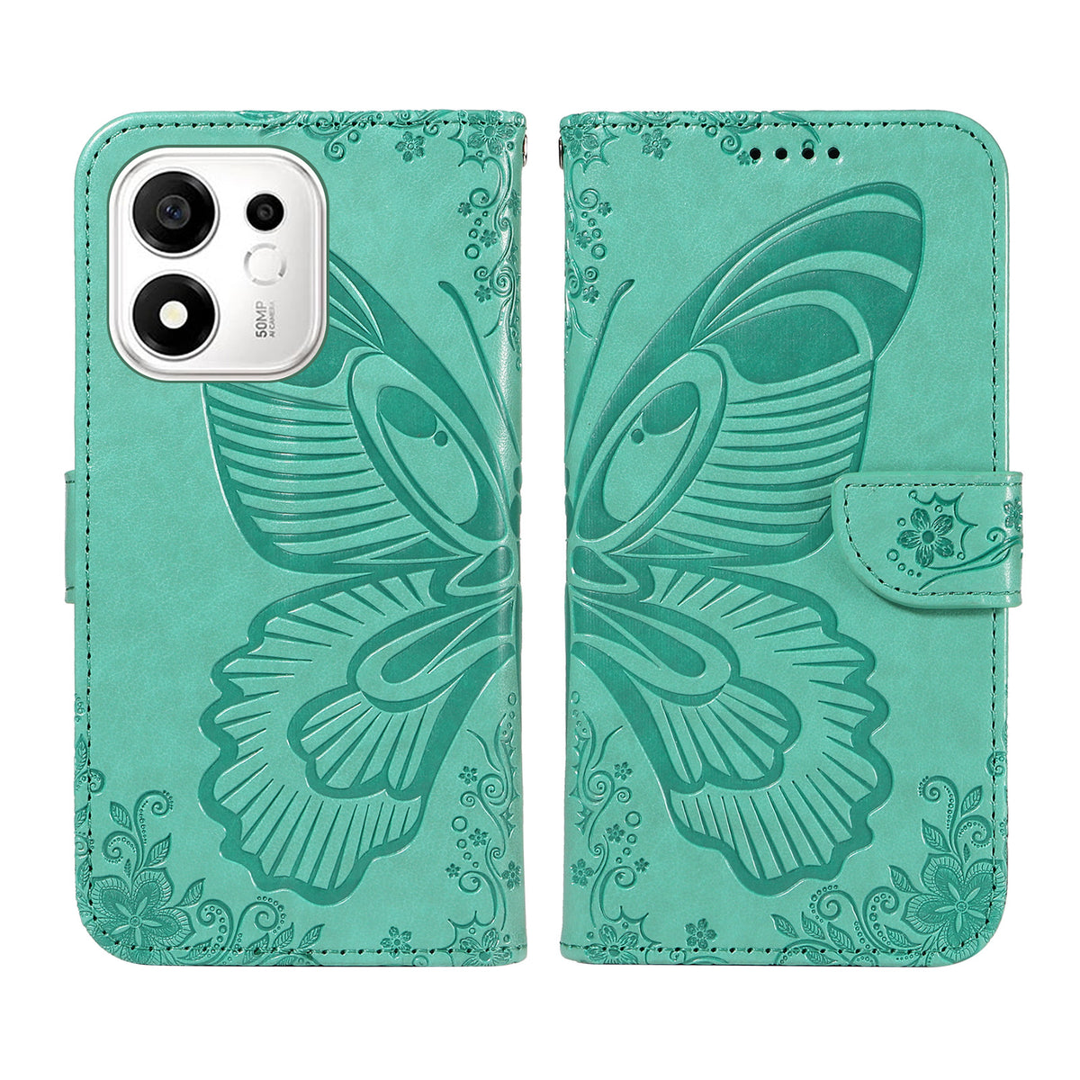 Til Honor X7e Plus 5G / Honor 600 Smart 5G Etui Sommerfuglemønster PU-læder Folio Flip Telefoncover
