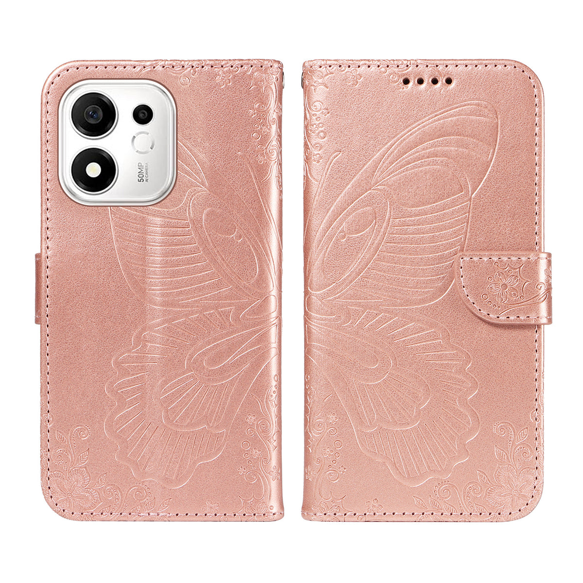 Til Honor X7e Plus 5G / Honor 600 Smart 5G Etui Sommerfuglemønster PU-læder Folio Flip Telefoncover