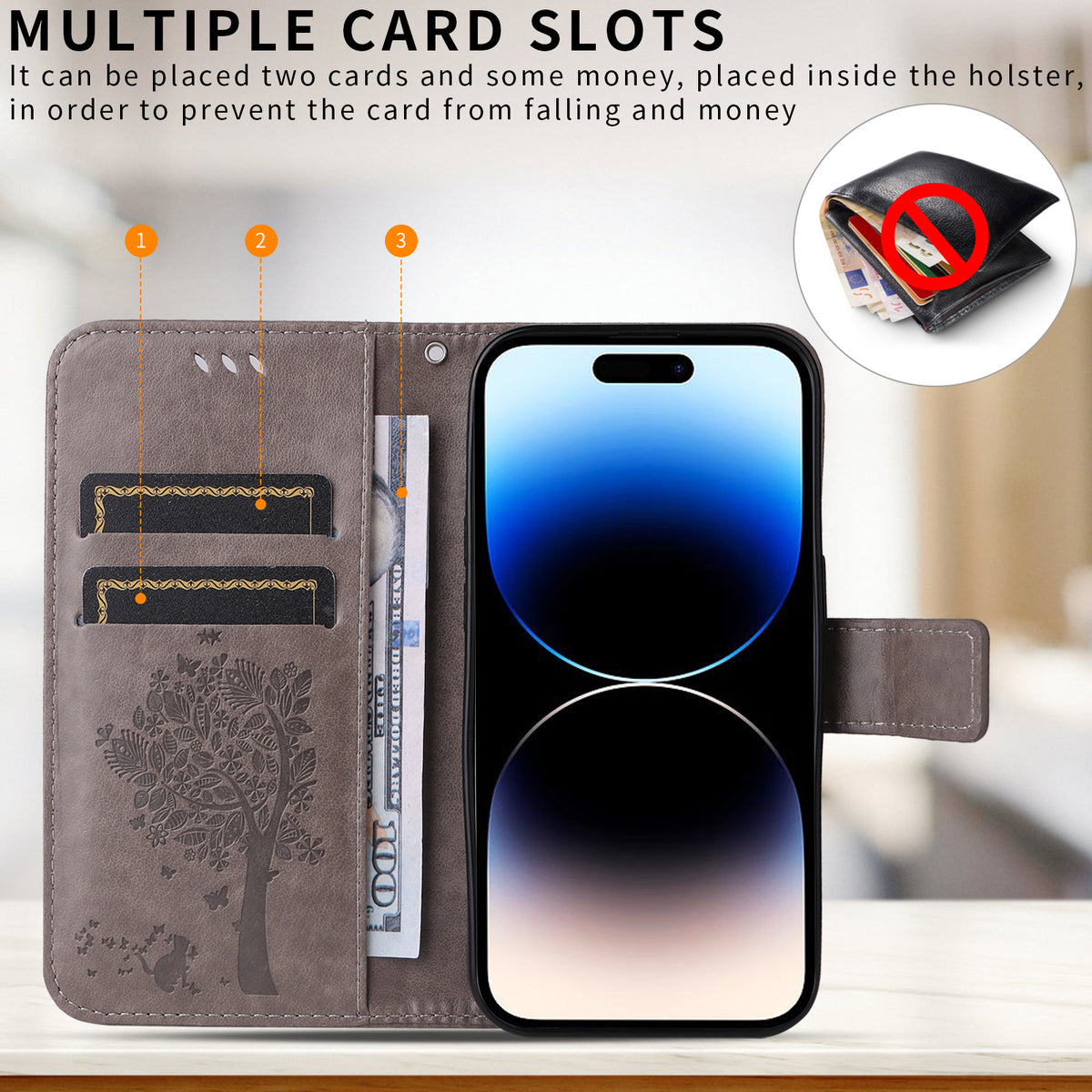 For Honor 600 Smart 5G / Honor X7e Plus 5G Phone Case with Stand Cat Tree Pattern Leather Wallet Mobile Cover
