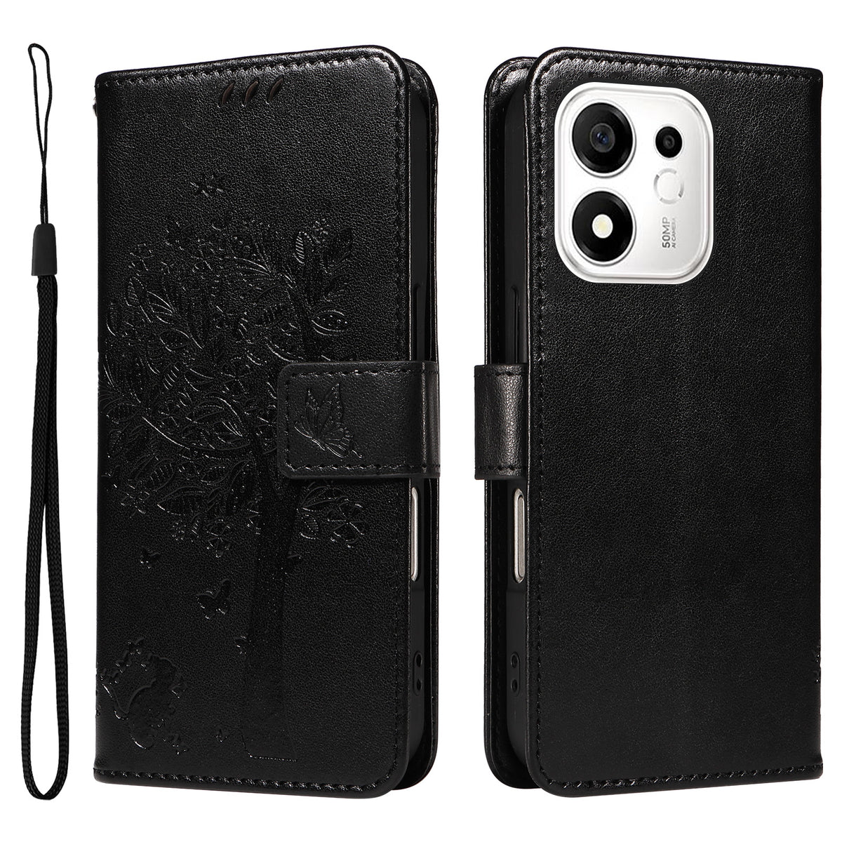 For Honor 600 Smart 5G / Honor X7e Plus 5G Phone Case with Stand Cat Tree Pattern Leather Wallet Mobile Cover