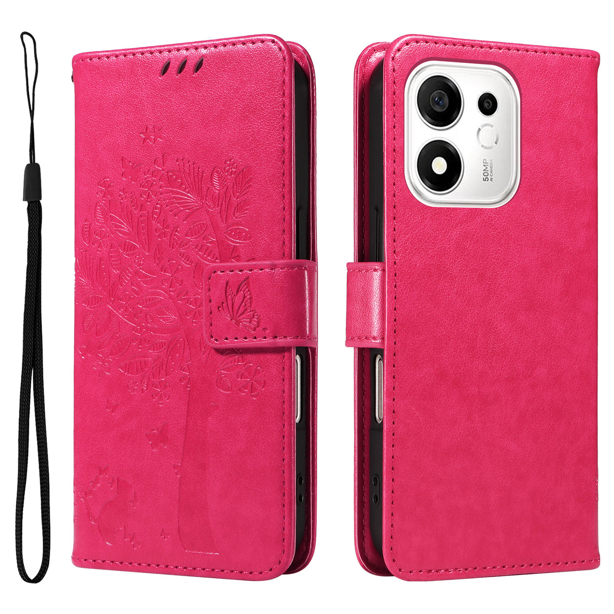 For Honor 600 Smart 5G / Honor X7e Plus 5G Phone Case with Stand Cat Tree Pattern Leather Wallet Mobile Cover