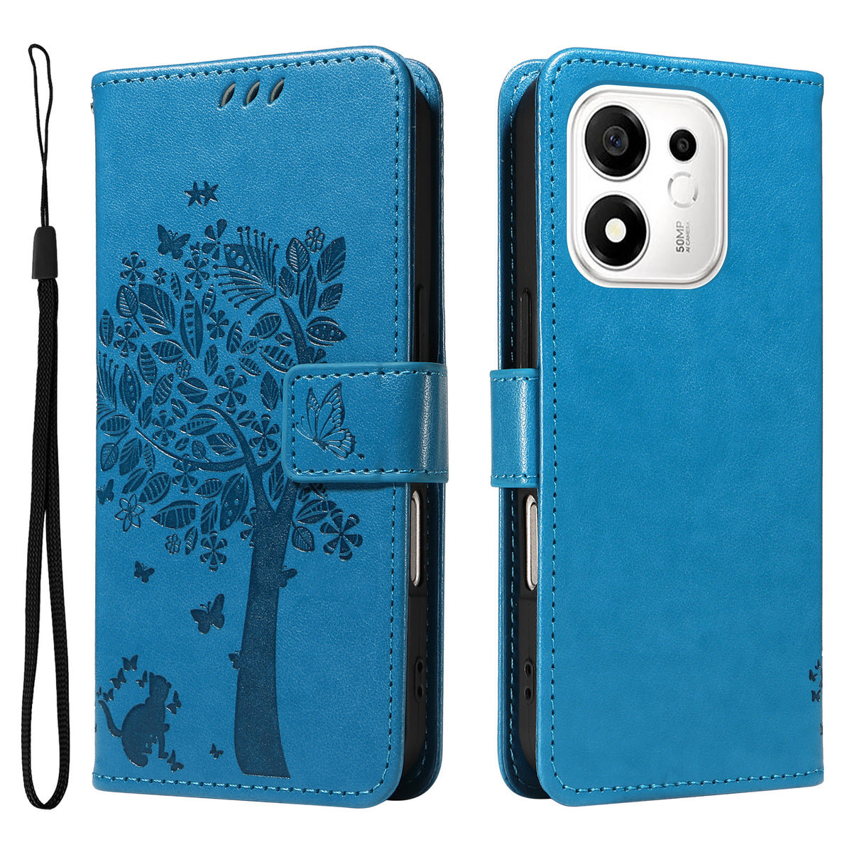 For Honor 600 Smart 5G / Honor X7e Plus 5G Phone Case with Stand Cat Tree Pattern Leather Wallet Mobile Cover
