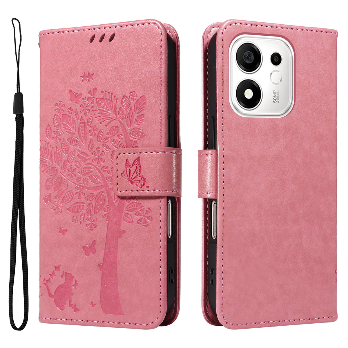 For Honor 600 Smart 5G / Honor X7e Plus 5G Phone Case with Stand Cat Tree Pattern Leather Wallet Mobile Cover