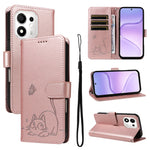 For Honor 600 Smart 5G / Honor X7e Plus 5G Case Cat Pattern Imprint Leather Phone Cover with Wrist Strap