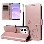 For Honor 600 Smart 5G / Honor X7e Plus 5G Case Cat Pattern Imprint Leather Phone Cover with Wrist Strap