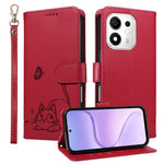 For Honor 600 Smart 5G / Honor X7e Plus 5G Case Cat Pattern Imprint Leather Phone Cover with Wrist Strap