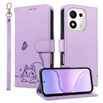 For Honor 600 Smart 5G / Honor X7e Plus 5G Case Cat Pattern Imprint Leather Phone Cover with Wrist Strap