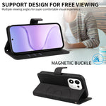 For Honor X7e Plus 5G / Honor 600 Smart 5G Wallet Case Leather Phone Cover Stand with Curved Line Design