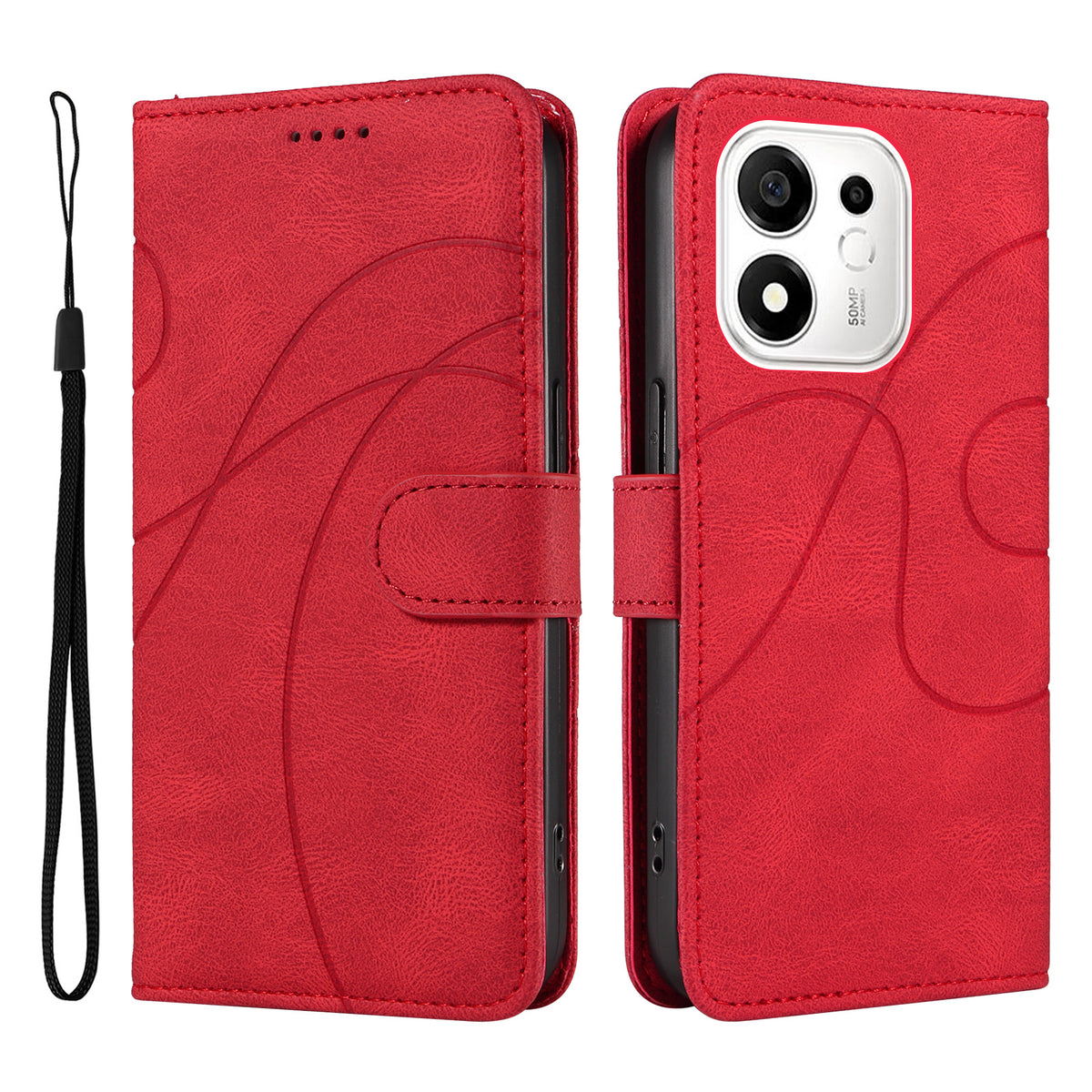 For Honor X7e Plus 5G / Honor 600 Smart 5G Wallet Case Leather Phone Cover Stand with Curved Line Design