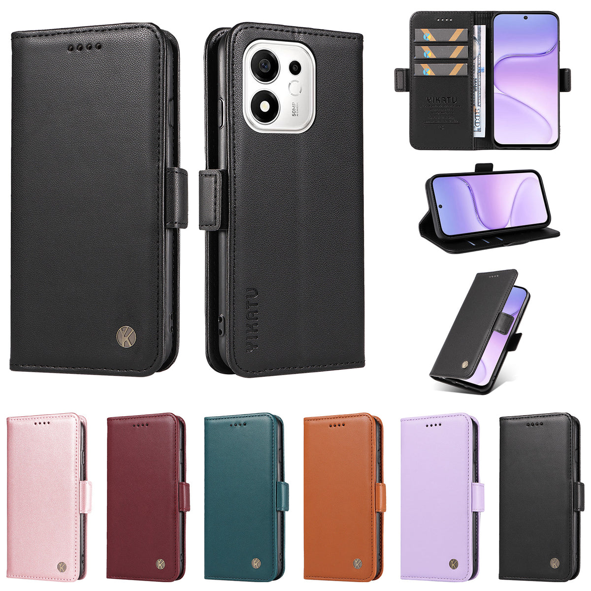 YIKATU for Honor 600 Smart 5G / Honor X7e Plus 5G Wallet Phone Case  YK-003 Leather Stand Cover