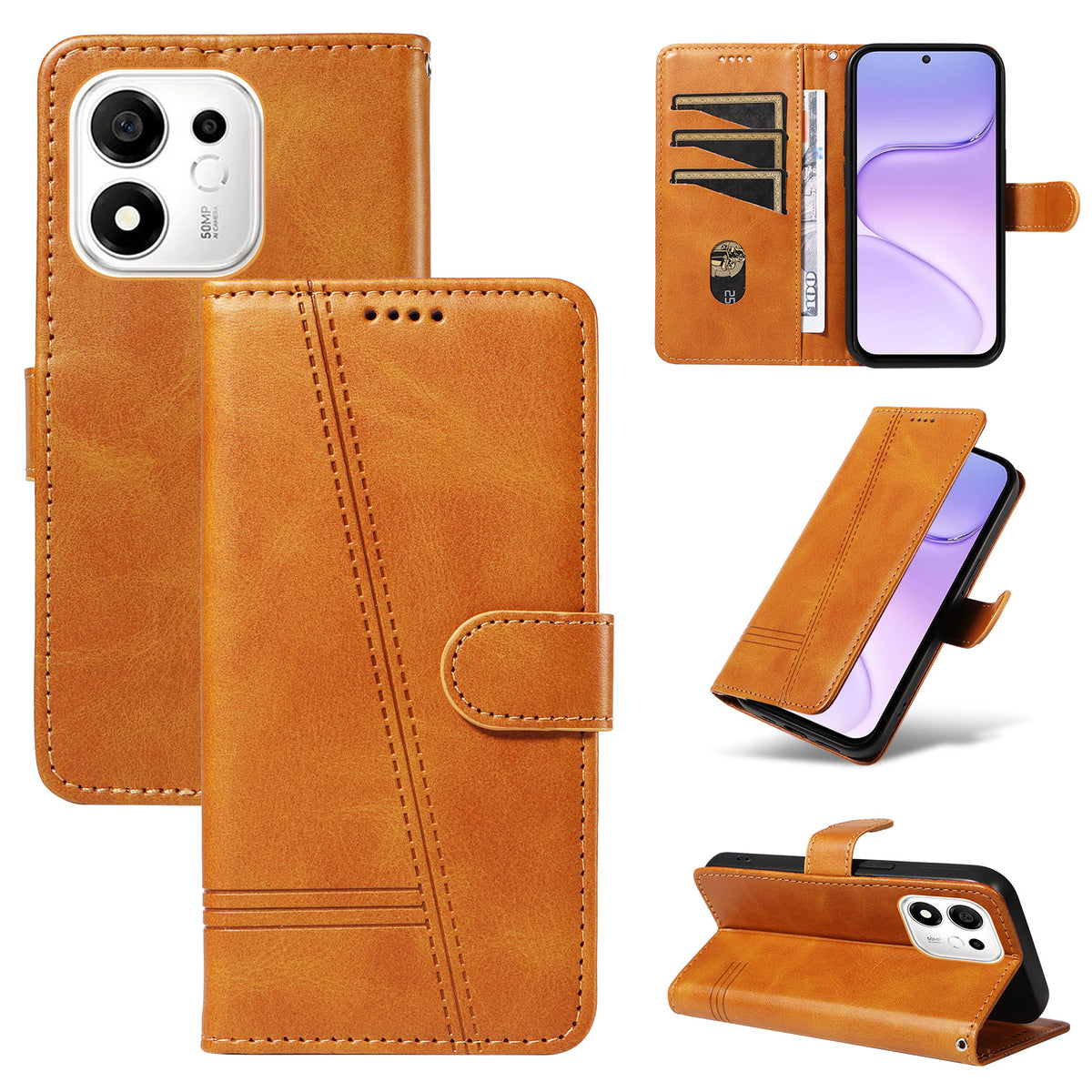 Honor 600 Smart 5G / Honor X7e Plus 5G Pung-Etui T-formede Linjer Læder Telefoncover Stand