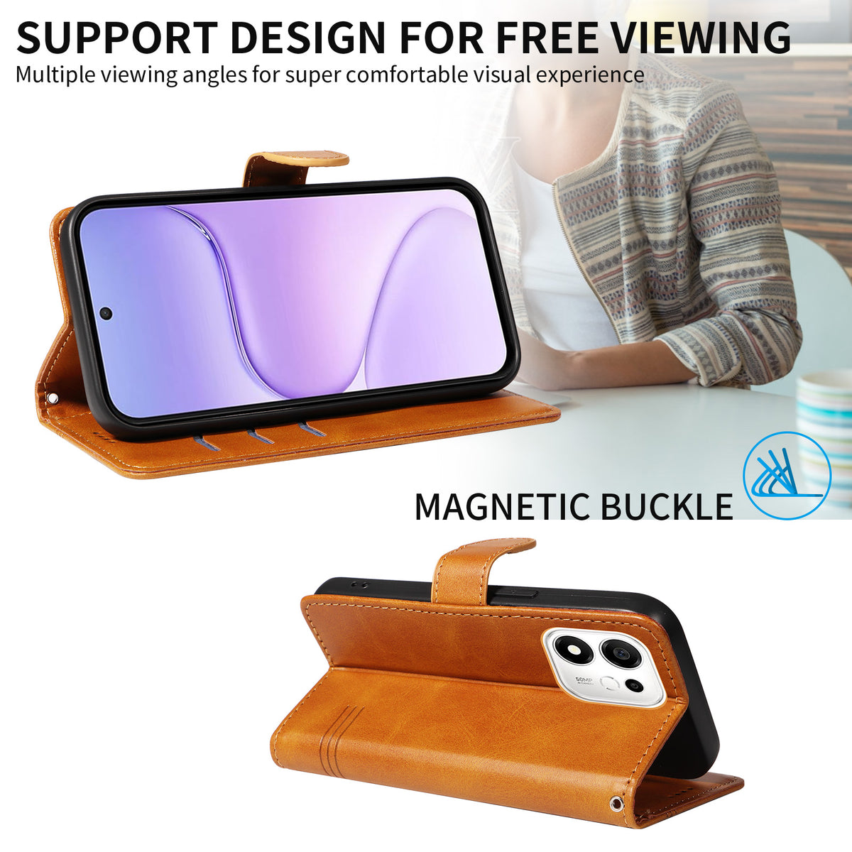 Honor 600 Smart 5G / Honor X7e Plus 5G Pung-Etui T-formede Linjer Læder Telefoncover Stand