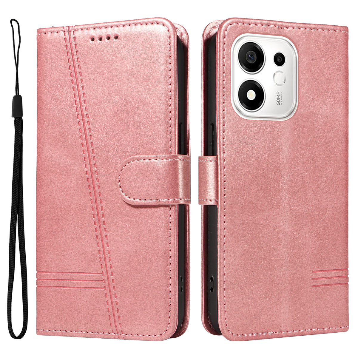 Honor 600 Smart 5G / Honor X7e Plus 5G Pung-Etui T-formede Linjer Læder Telefoncover Stand